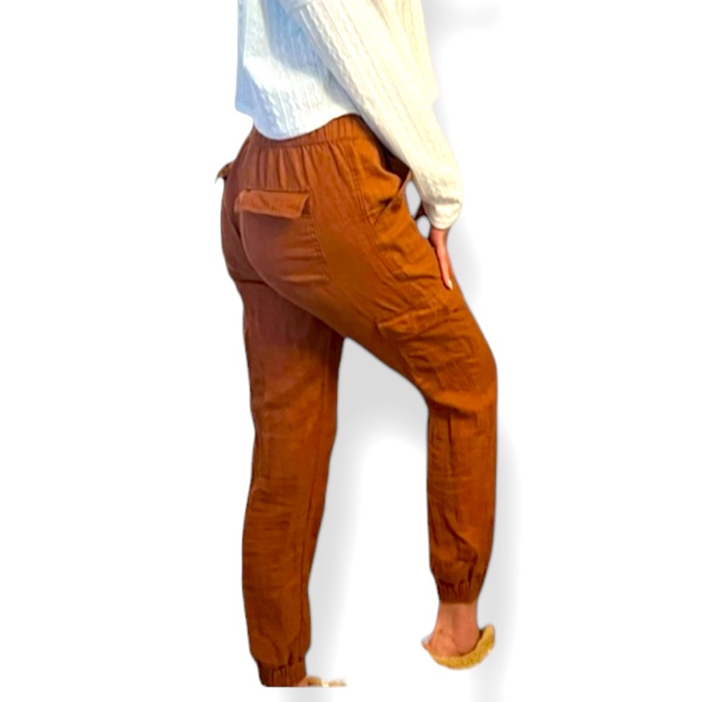 🚨𝐂𝐋𝐄𝐀𝐑𝐎𝐔𝐓 𝐒𝐀𝐋𝐄🚨𝐍𝐈𝐂𝐎𝐋𝐄 𝐌𝐈𝐋𝐋𝐄𝐑 Linen Rust brown Cargo Pants